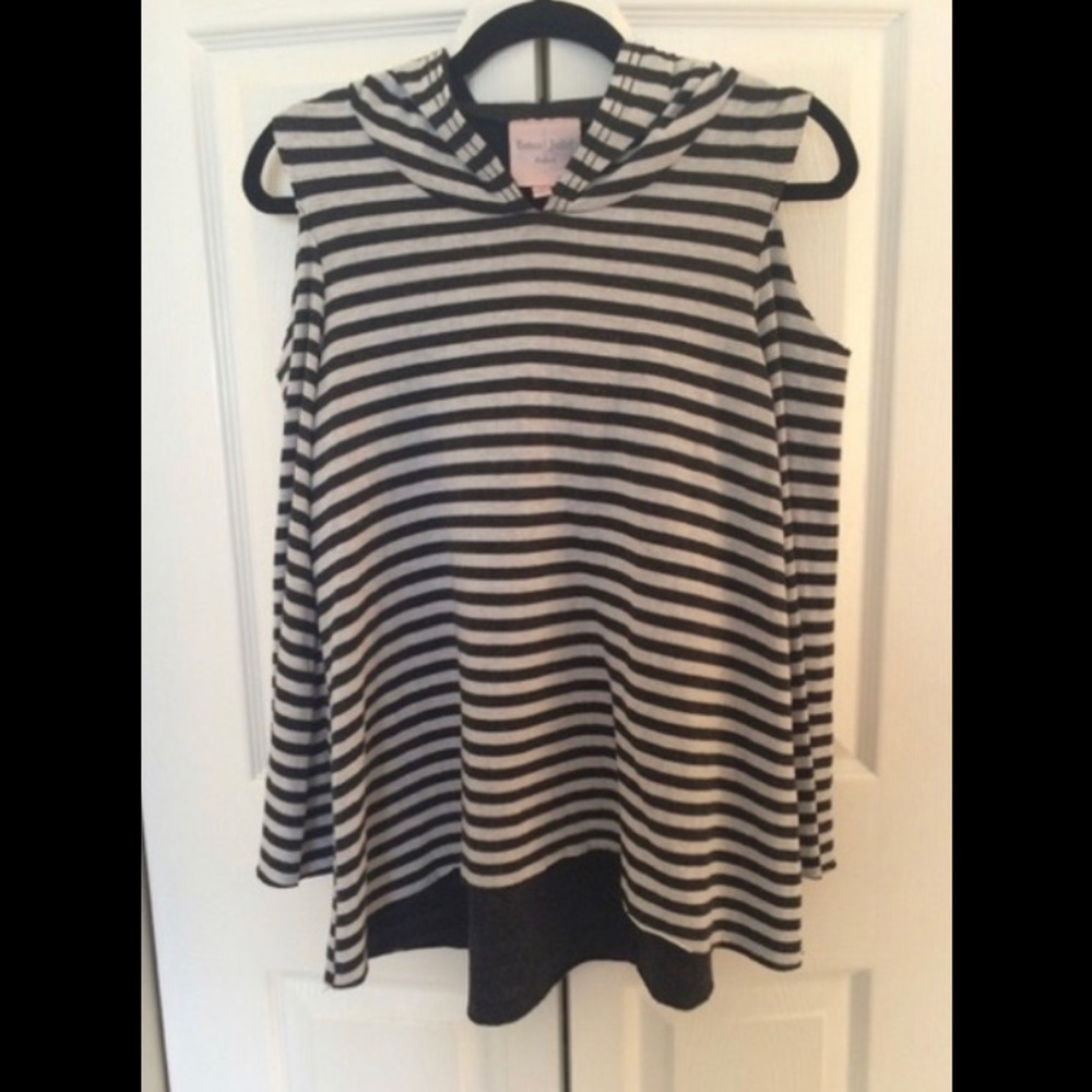 Striped Cut Off Shoulder Poncho